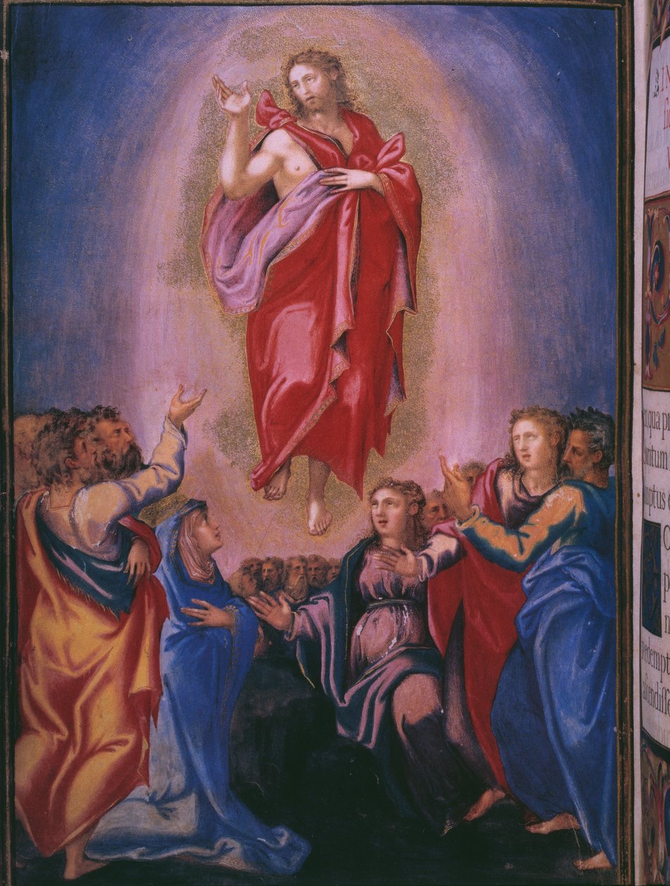 Ascension, fra en faksimile av Breviary of King Philip II of Spain, 1569 (pergament) av Julian and Leon, Andres de Fuente del Saz