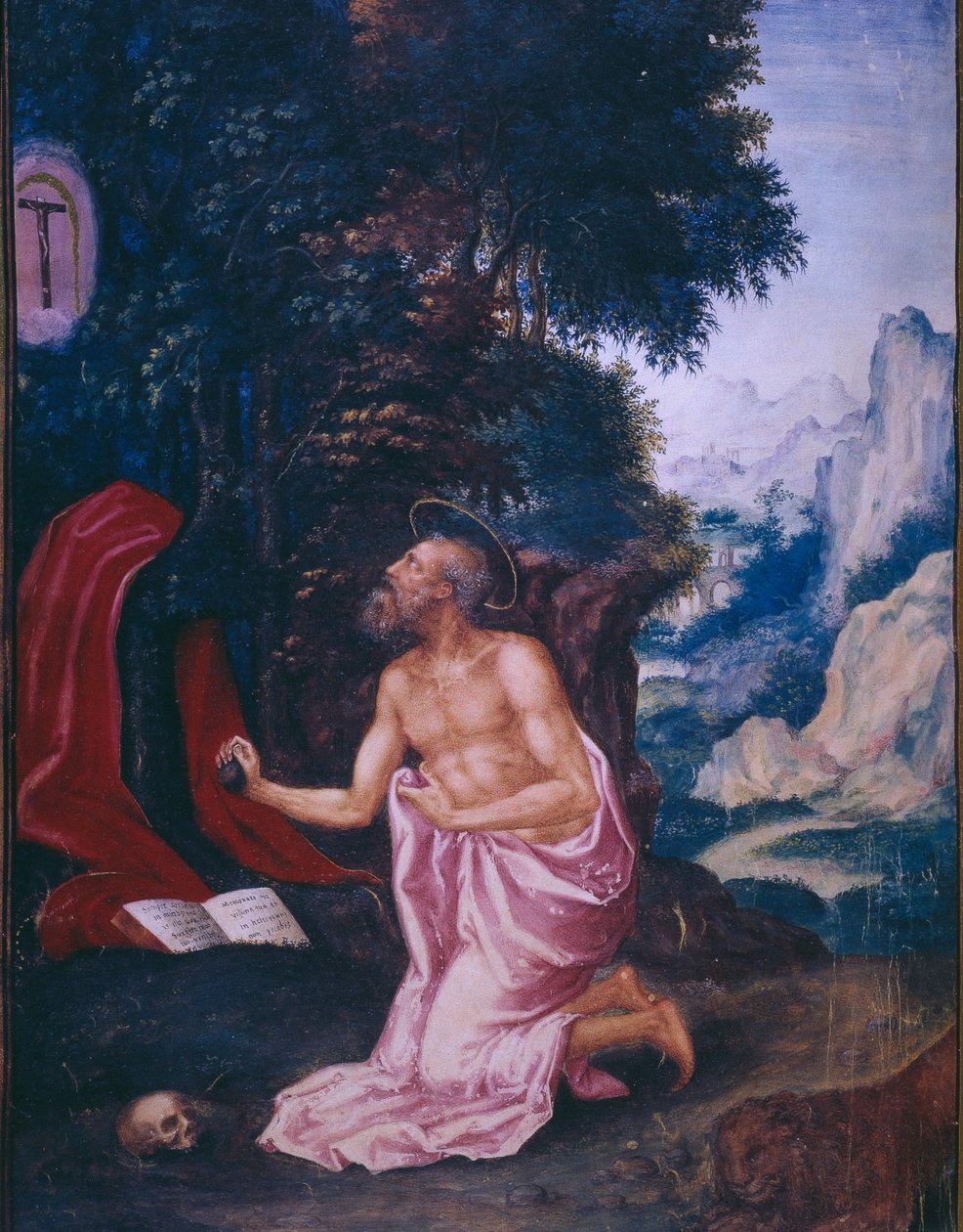 Saint Jerome, fra en faksimile av breviaret til kong Filip II av Spania, 1569 (pergament) av Julian and Leon, Andres de Fuente del Saz