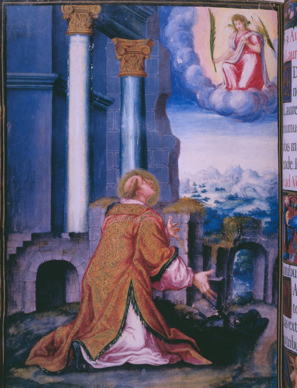 St. Lawrence, som Escorial-klosteret var viet til, fra en faksimile av breviaret til kong Filip II av Spania, 1569 (pergament) av Julian and Leon, Andres de Fuente del Saz