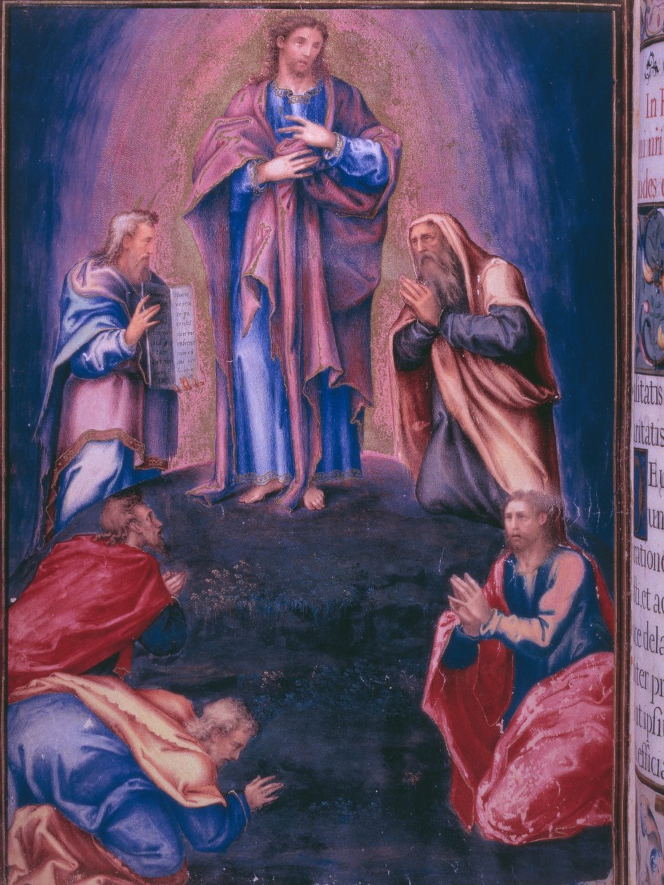 Transfigurasjon, fra en faksimile av breviaret til kong Filip II av Spania, 1569 (pergament) av Julian and Leon, Andres de Fuente del Saz