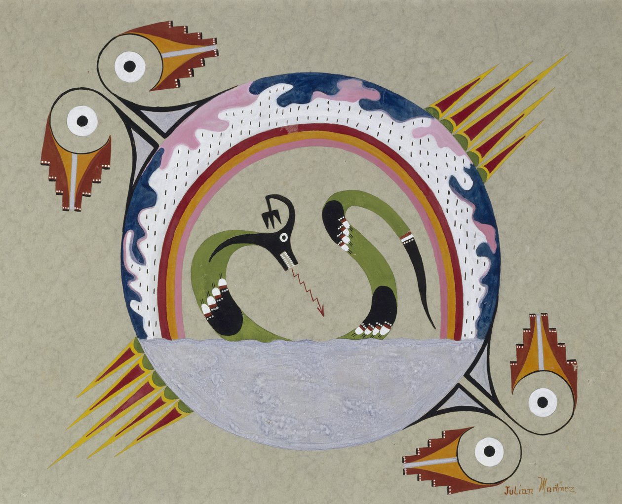 Konvensjonell design av symboler (Sacred Avanyu), 1930-40 (tempera på papir) av Julian Martinez