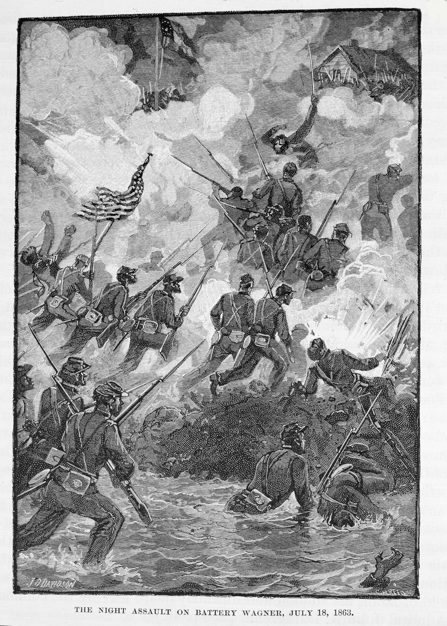 The Night Assault on Battery Wagner, 18. juli 1863, gravert av C. H. Reed, illustrasjon fra 