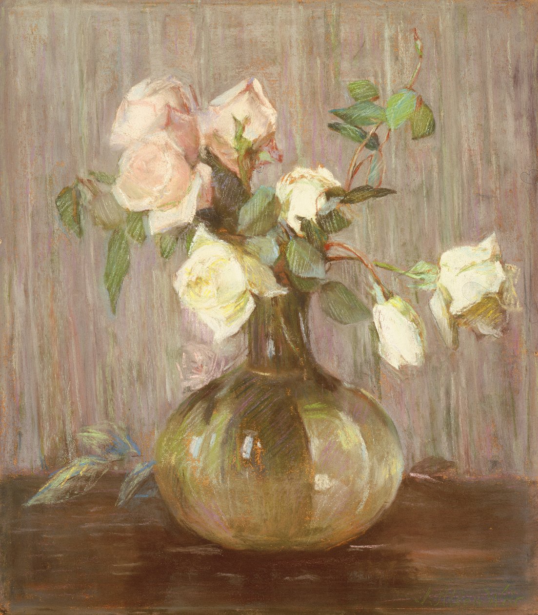 En vase med roser, ca. 1880-tallet av Julian Alden Weir