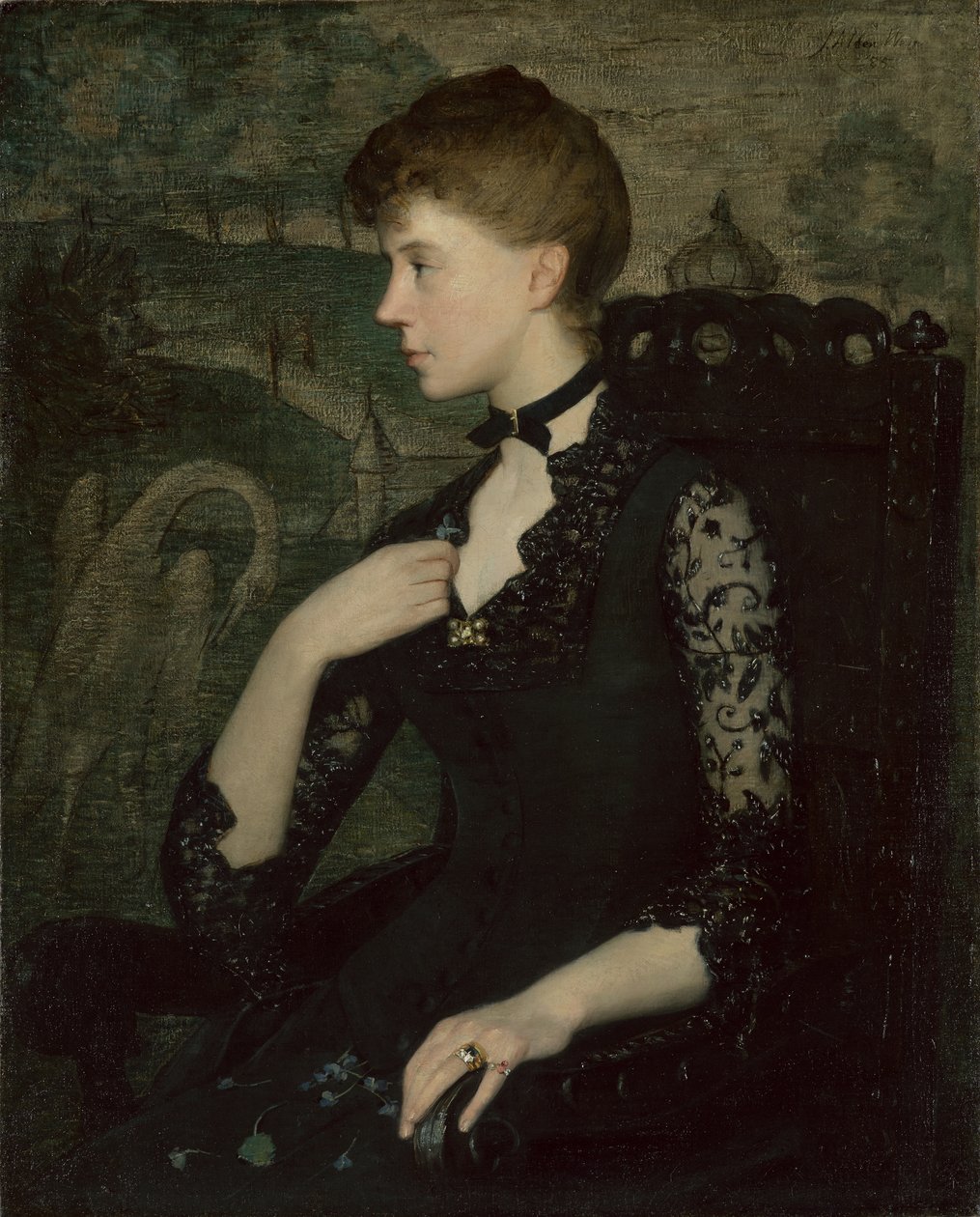 Den svarte blondekjolen (portrett av kunstnerens kone) av Julian Alden Weir