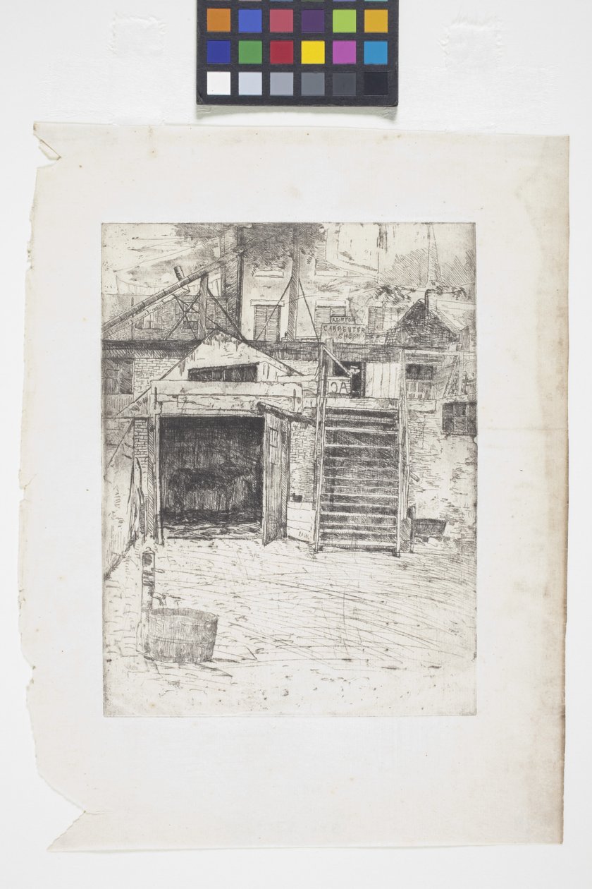 Snekkerbutikken (etsing) av Julian Alden Weir