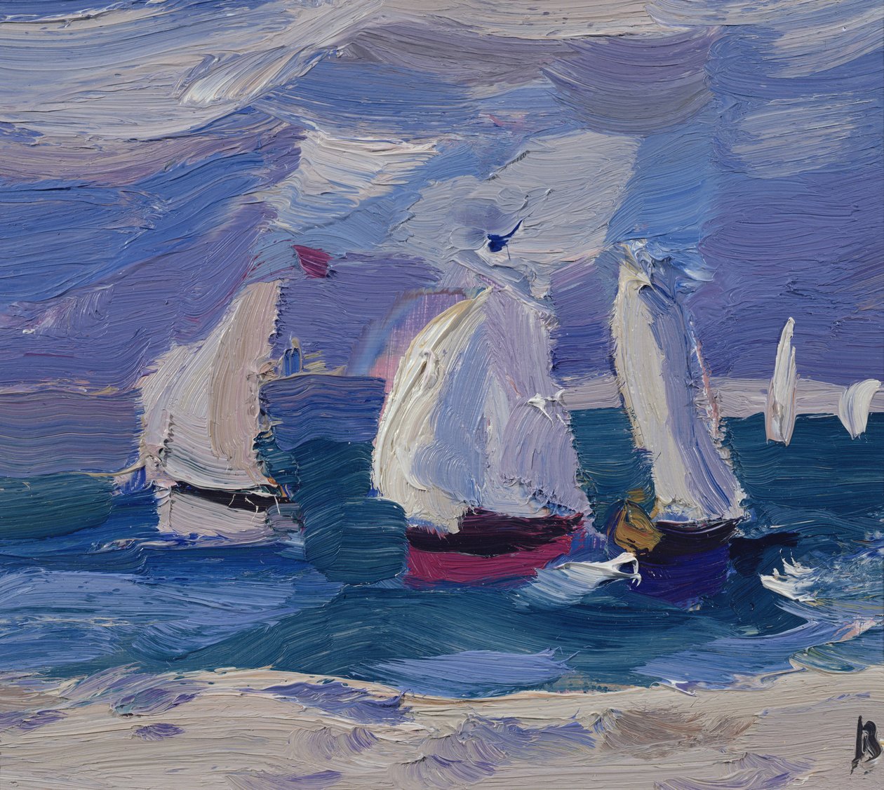 Joller racing i Poole Harbor (olje om bord) av Julian Bailey