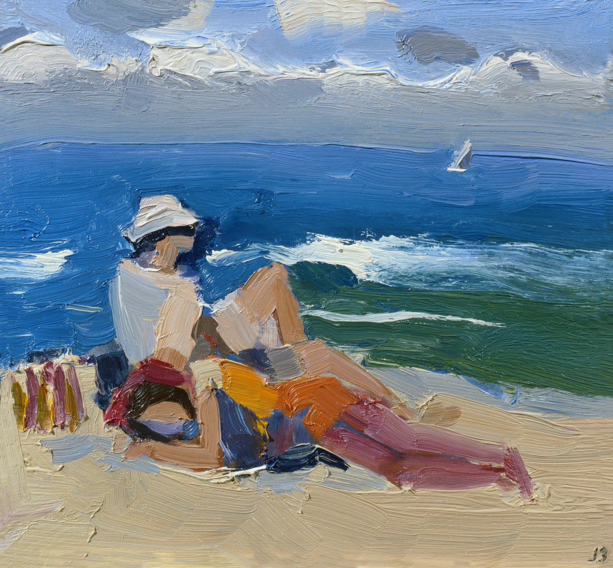 Figures by the Sea, St Ives (olje om bord) av Julian Bailey