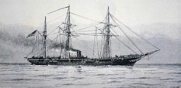 US Sloop of War "Kearsage" fra den føderale marinen (gravering) av Julian Oliver (after) Davidson