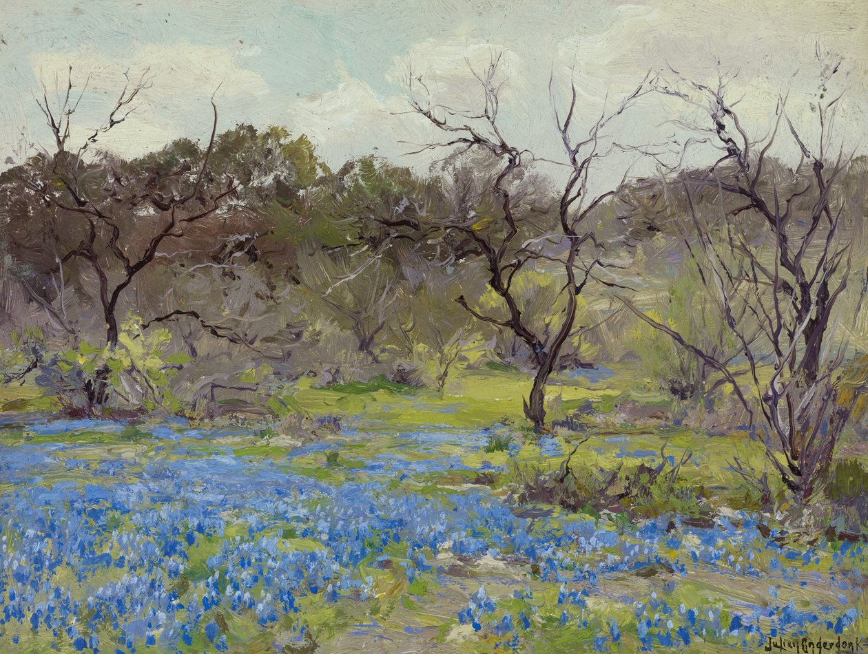 Tidlig vår - Bluebonnets og Mesquite av Julian Onderdonk