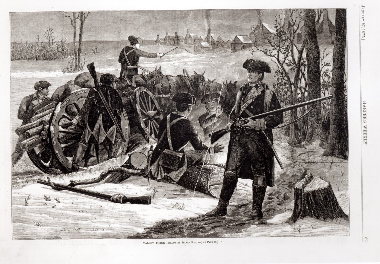 Vinterscene ved Continental Army Encampment i Valley Forge, Pennsylvania, 1780, fra 