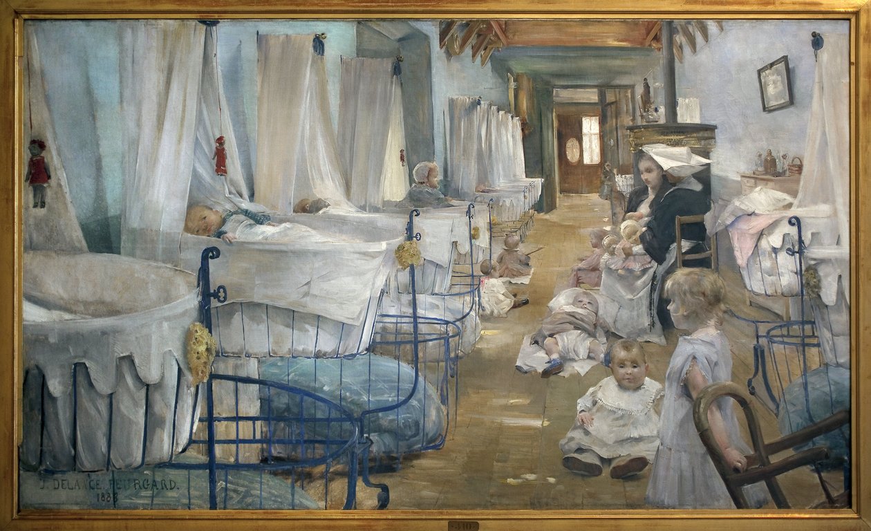 Krybbene. Maleri av Julie Delance Feurgard (1859-1892). Olje på lerret av Julie Delance Feurgard