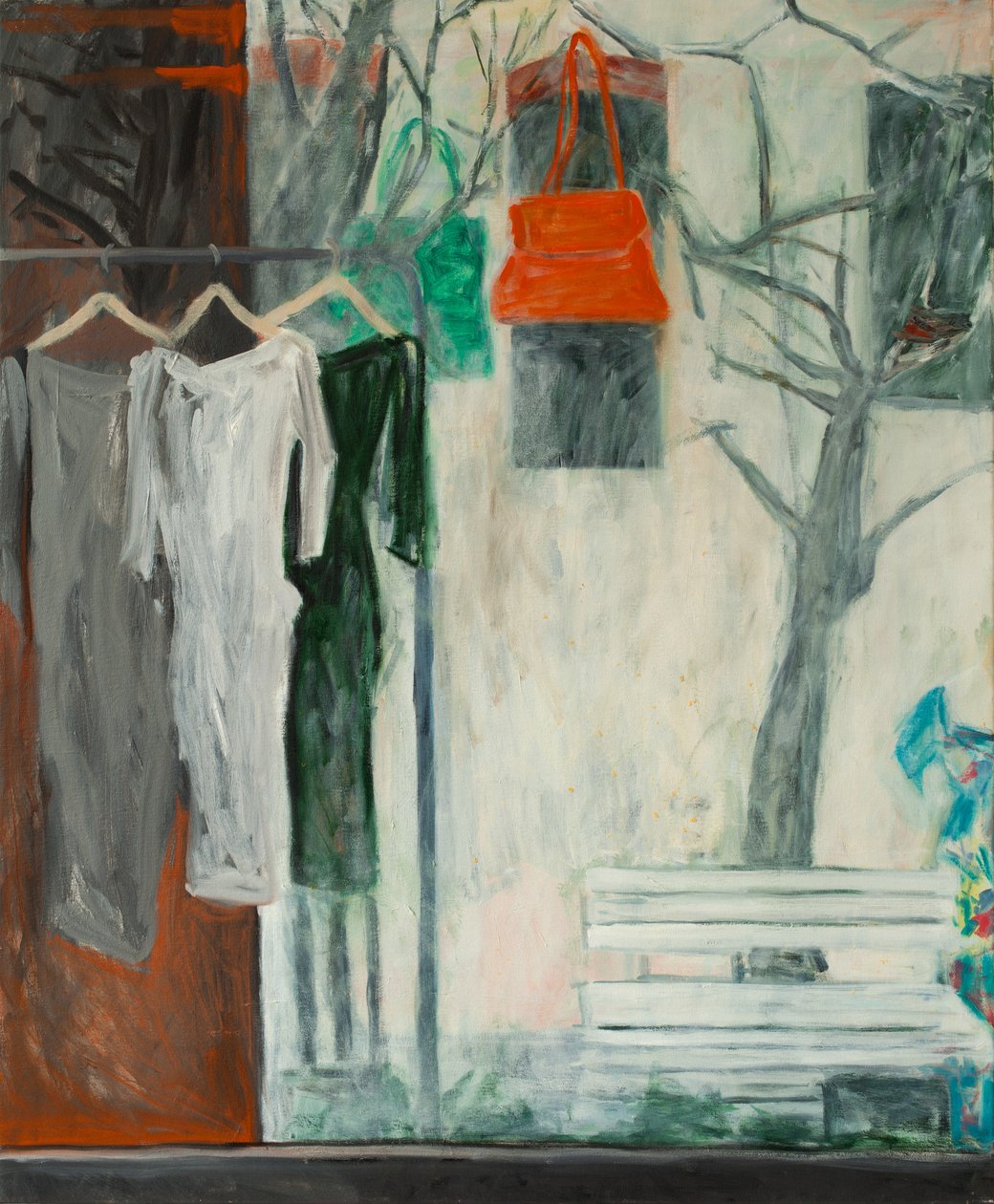 The Clothes Shop, 2016 (olje på lerret) av Julie Held