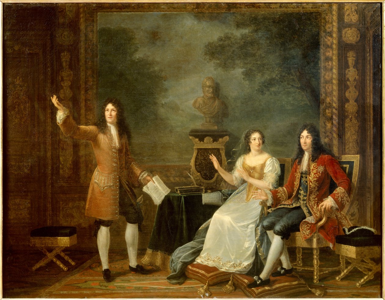 Jean Racine (1639-1699) leser "" Athalie"" før Louis XIV (1638-1715) og Francoise d