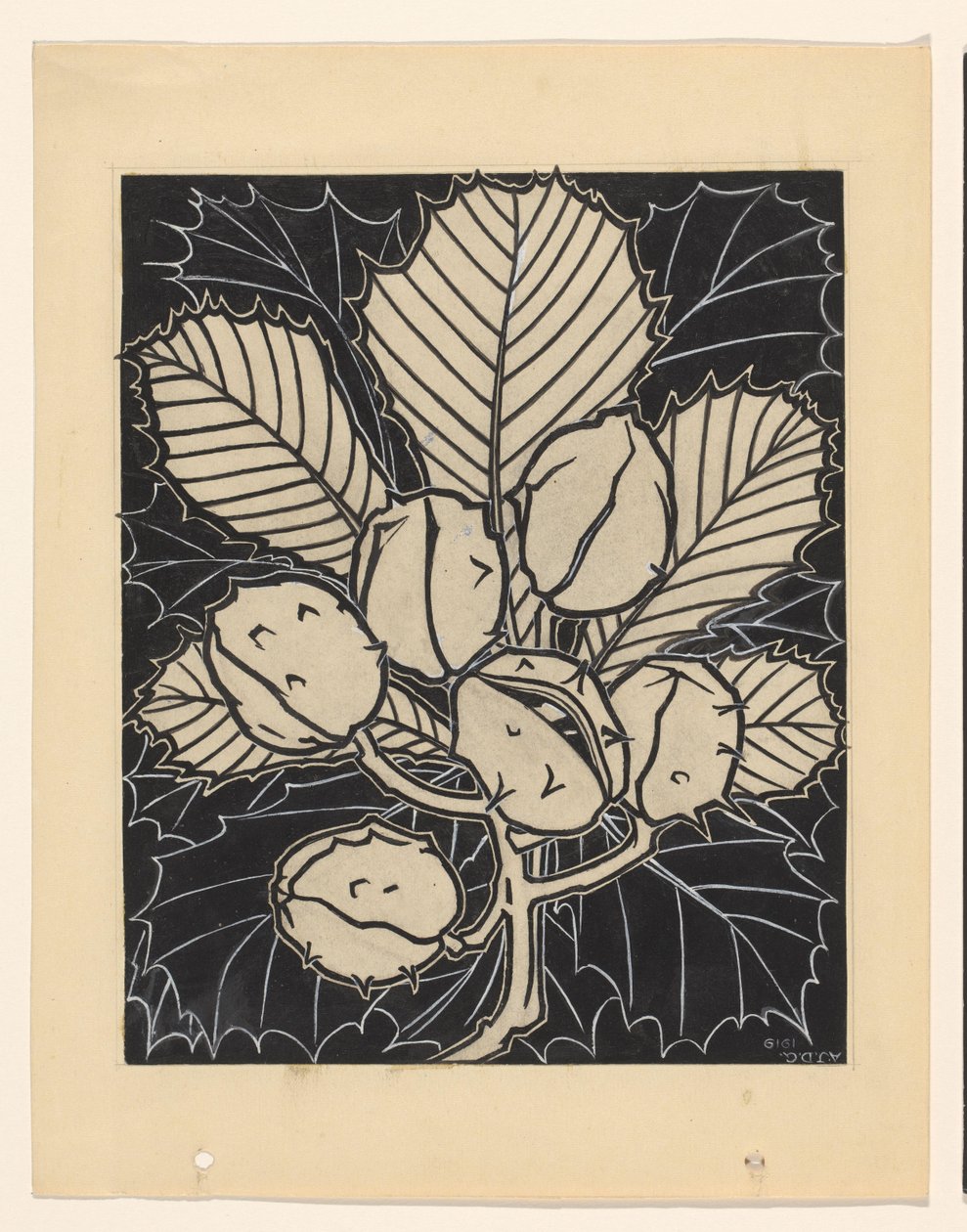 Kastanjeblad med frukt av Julie de Graag (signed by artist)