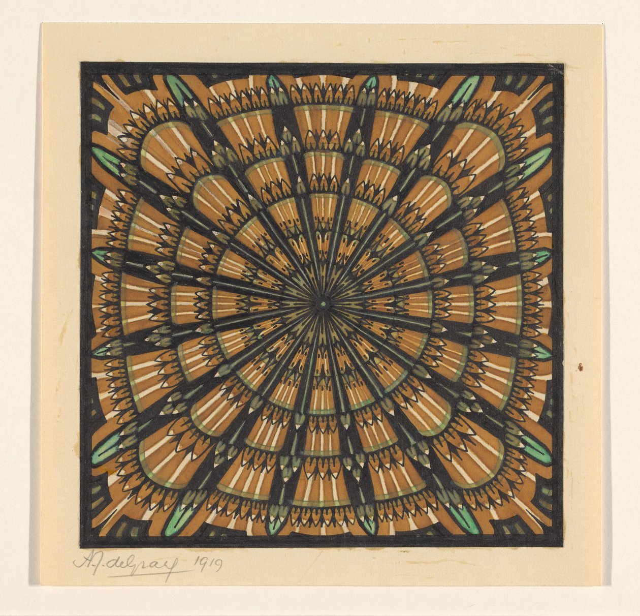 Design for et firkantet teppe av Julie de Graag (signed by artist)