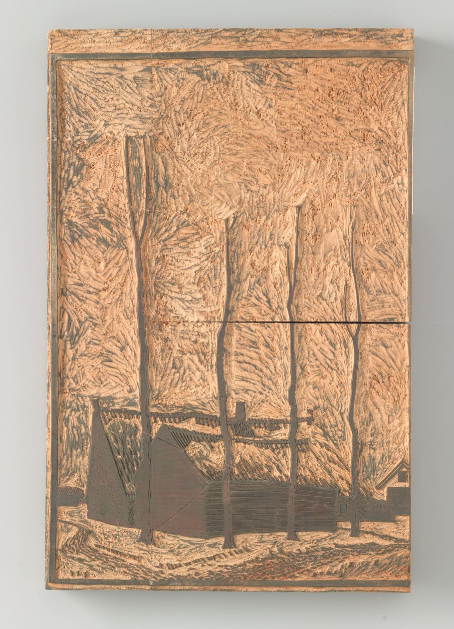Fire trær i nærheten av hus av Julie de Graag (signed by artist)