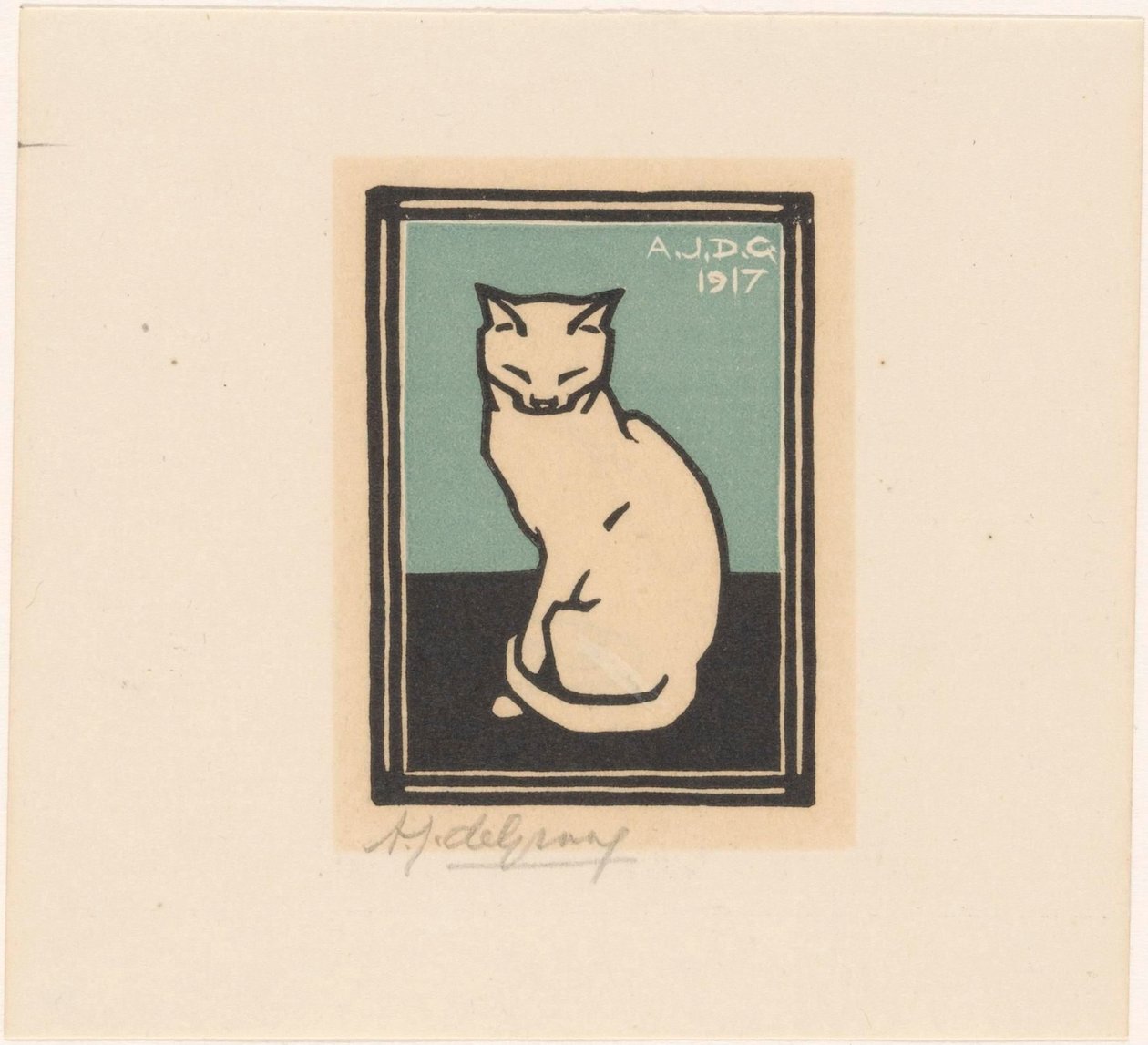 Sittende katt med lukkede øyne av Julie de Graag (signed by artist)