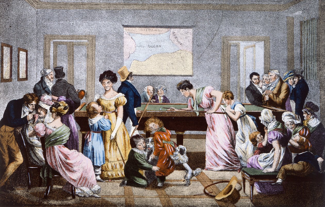 Et biljardrom på det nittende århundre, 1828 av Julien Leopold Boilly