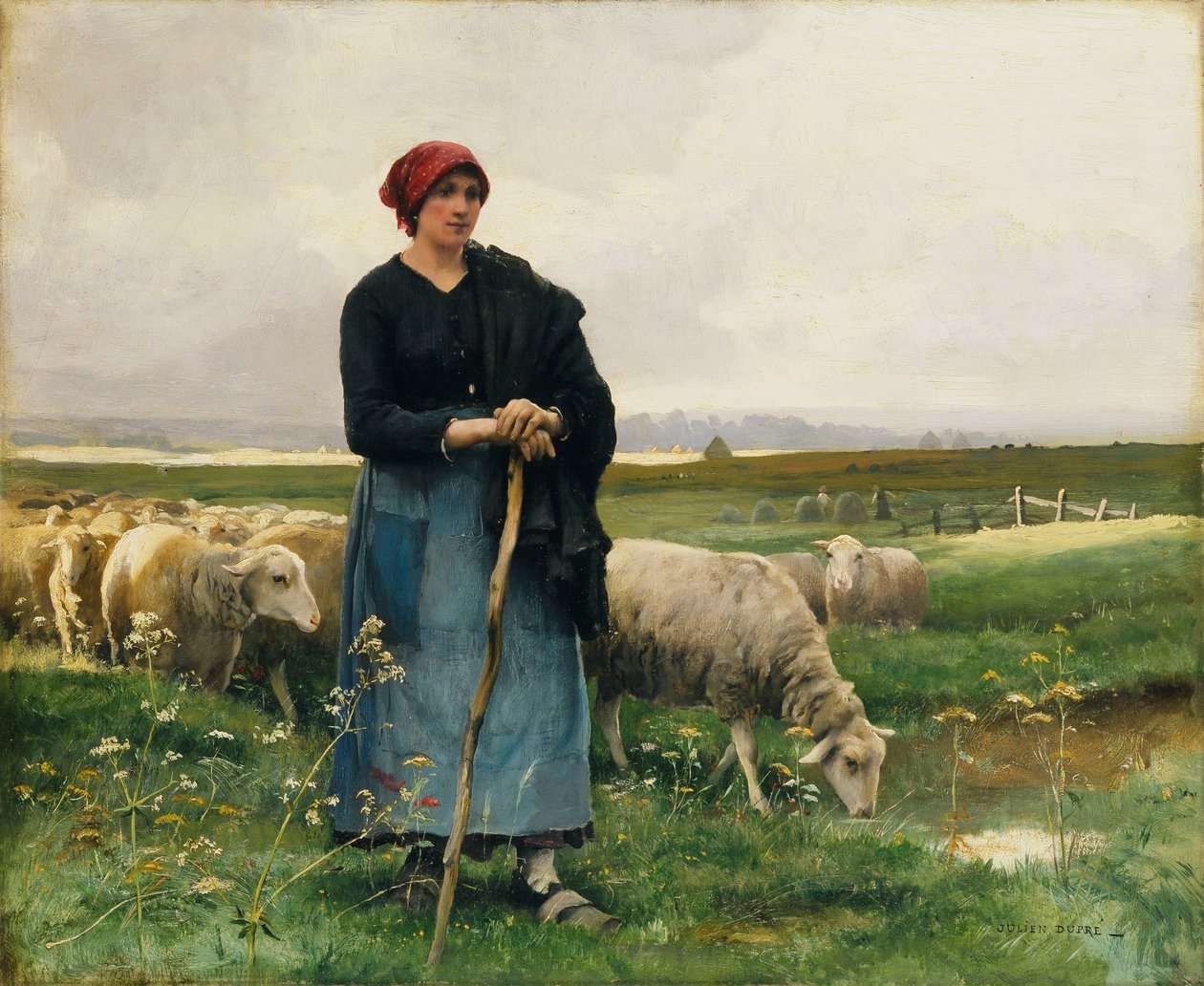 En gjeterinne med flokken sin, av Julien Dupre