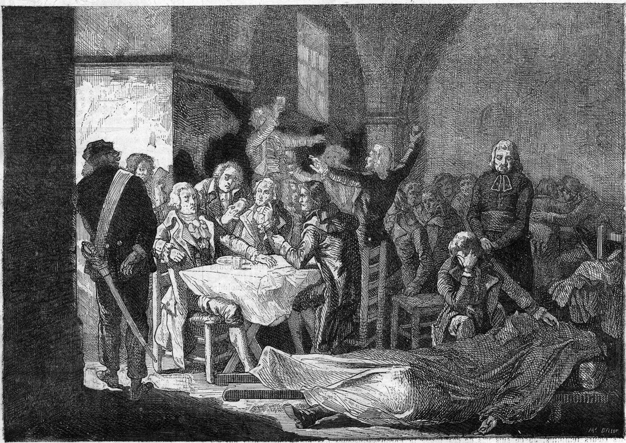 Den franske revolusjonen: Girondins siste bankett, 30.-31. oktober av Julien Leopold (after) Boilly