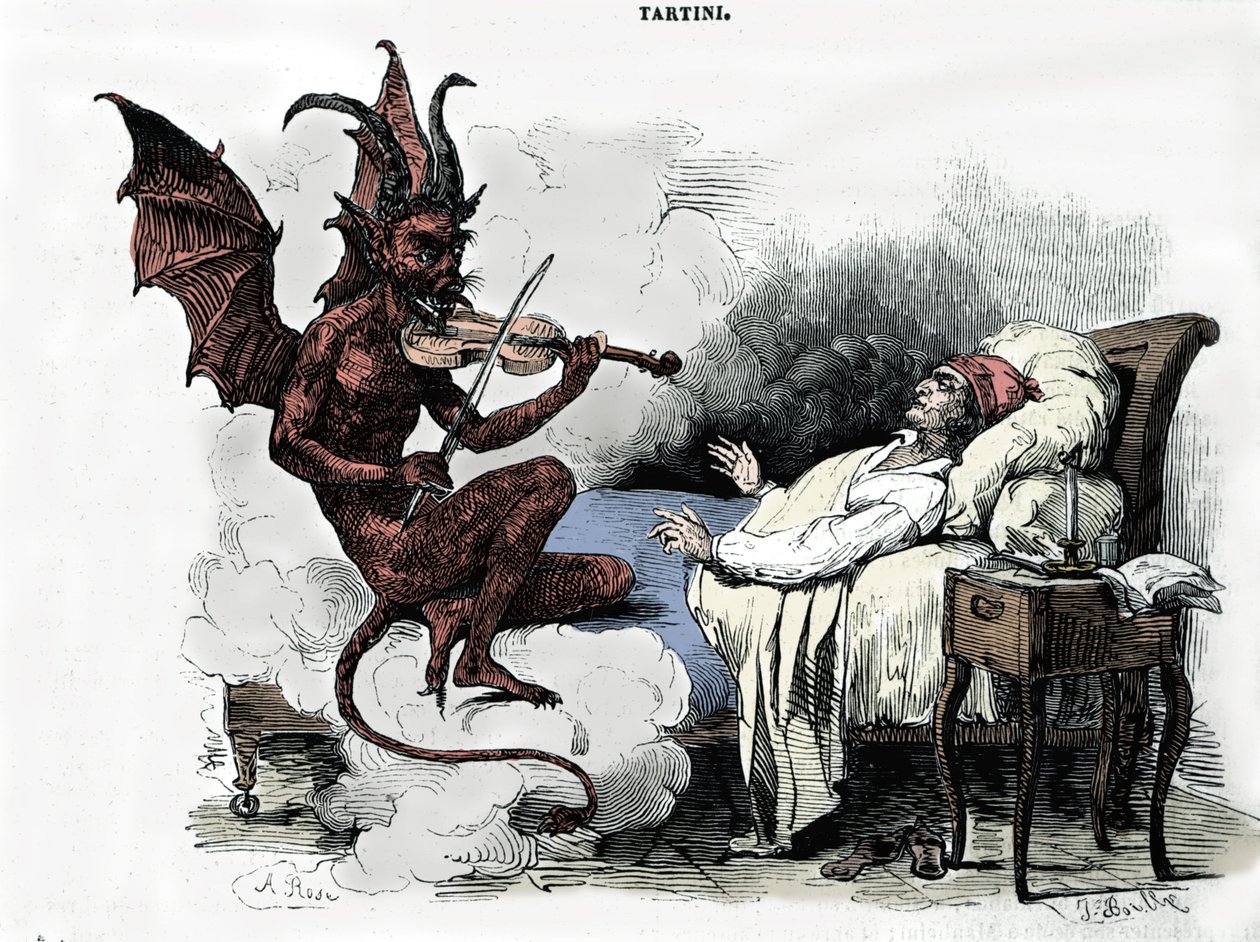 Drømmen til komponisten Giuseppe Tartini (1692-1770): i sin "Sonata des trilles du Diable" (Sonata for fiolin i g-moll) drømmer komponisten at han inngår en pakt med djevelen for sjelens pris, han betror ham med fiolinen og djevelen spiller av Julien Leopold Boilly