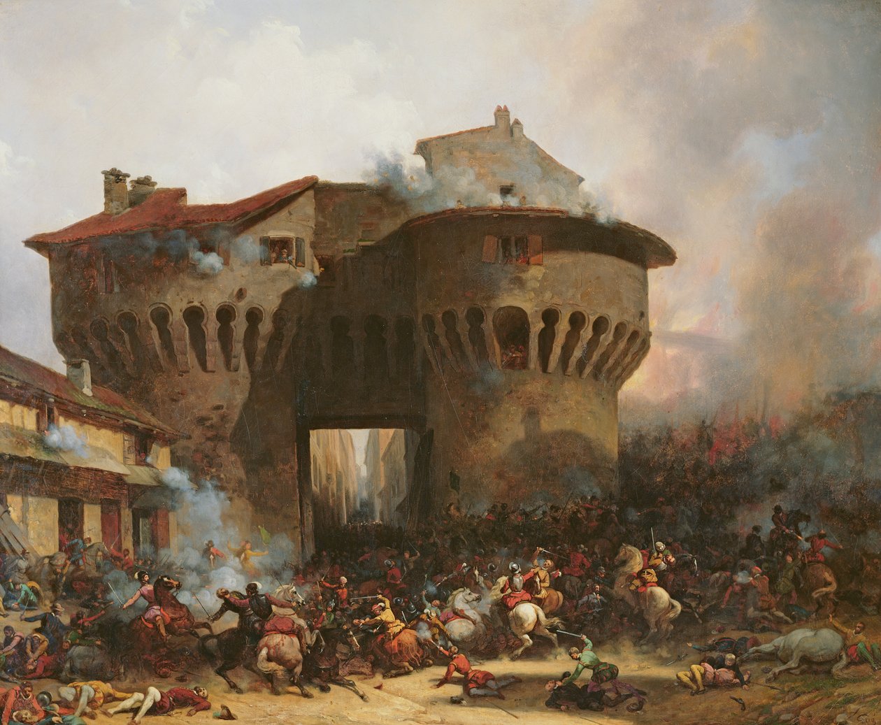 Kamp ved Porte Pannessac i 1562, ca. 1833 av Julien Michel Gue