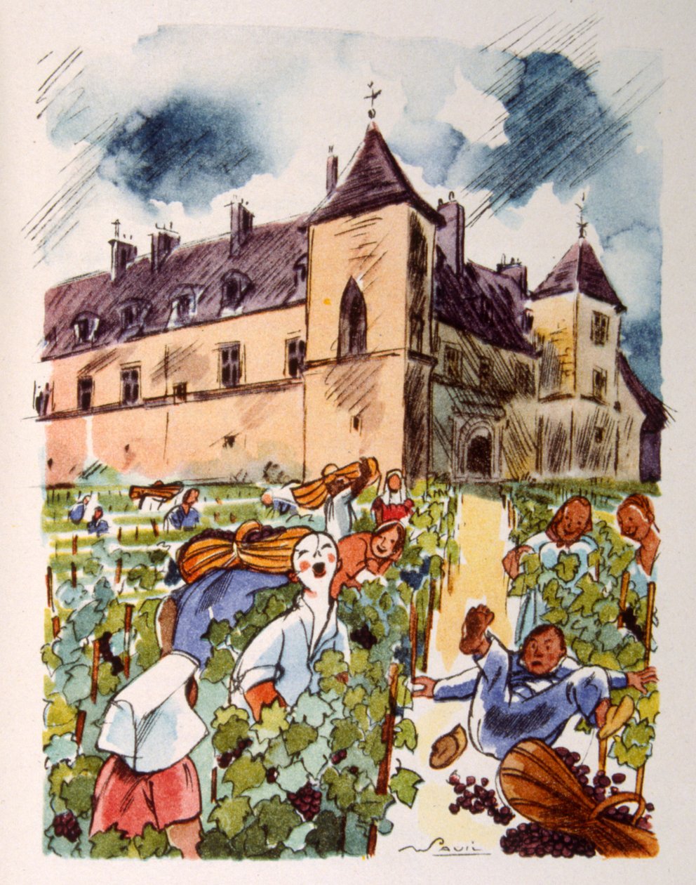 Fransk vingård. 1944. Illustrasjon av Julien Pavil av Julien Pavil