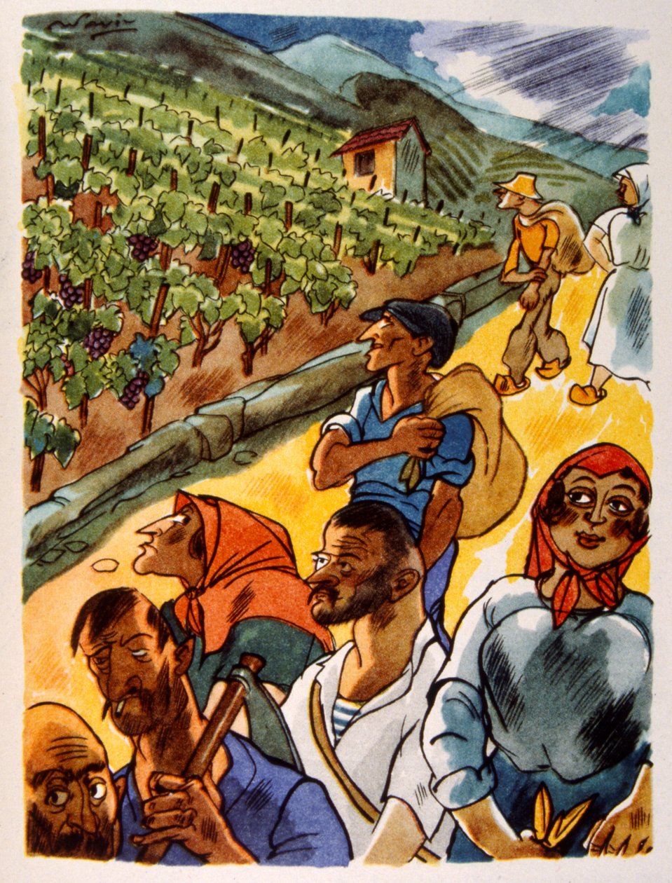 Fransk vingård. 1944. Illustrasjon av Julien Pavil av Julien Pavil