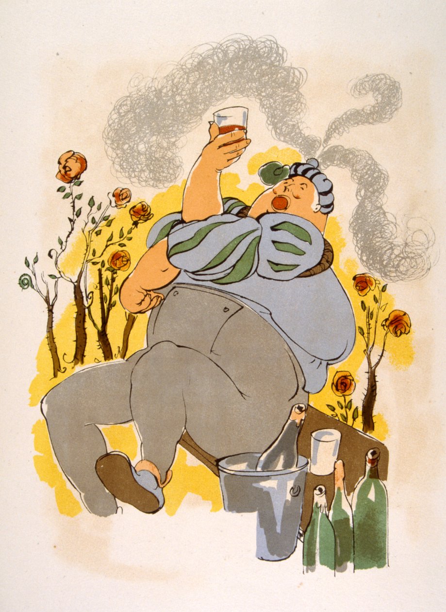 Humoristisk vinillustrasjon 1946. Illustrasjon av Julien Pavil av Julien Pavil