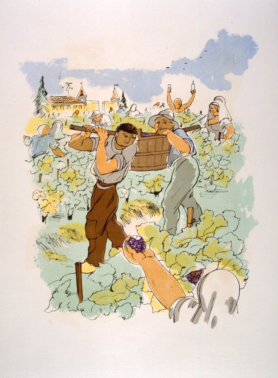 Humoristisk vinillustrasjon 1946. Illustrasjon av Julien Pavil av Julien Pavil