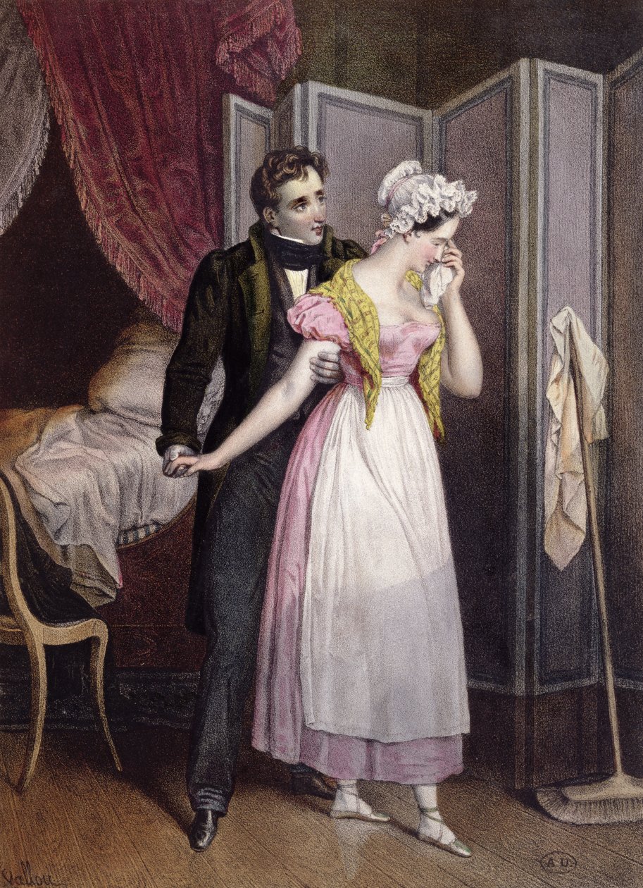 Mesteren og tjenestepiken, ca. 1830-40 av Julien Vallou de Villeneuve
