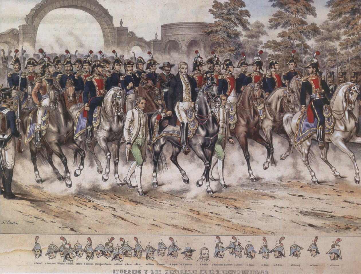 Generaler for Trigarante Entry of Trigarante Army, Iturbide og generalene for den meksikanske hæren. av Julio Michauld and Thomas Ferdinand Bastin