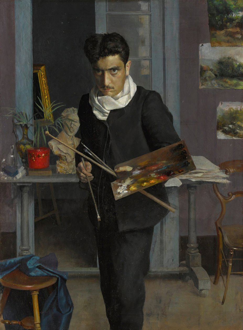 Selvportrett av kunstneren i hans atelier, 1898. av Julio Romero de Torres