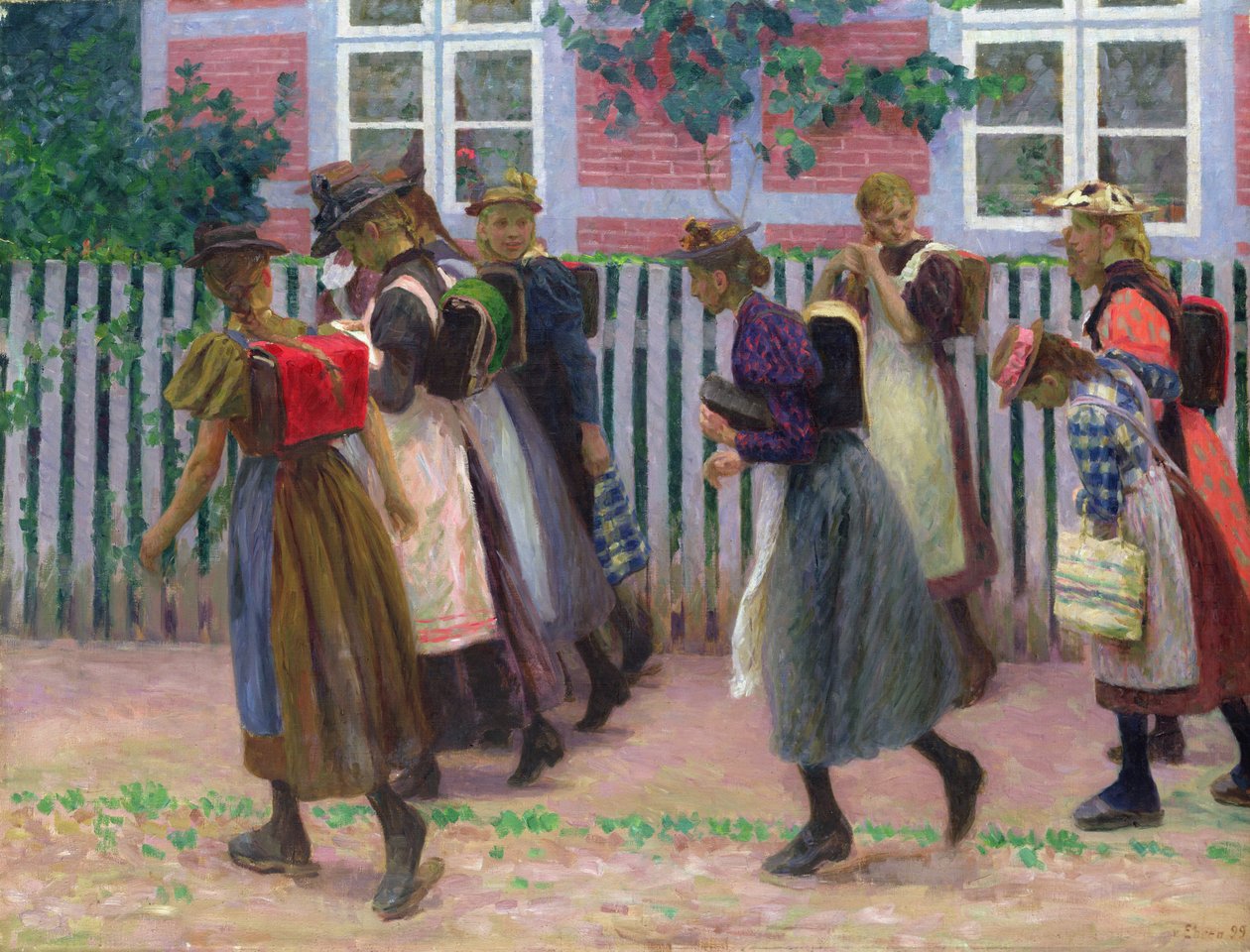 Jenter på vei til skolen, 1899 av Julius August Friedrich Theodor von Ehren