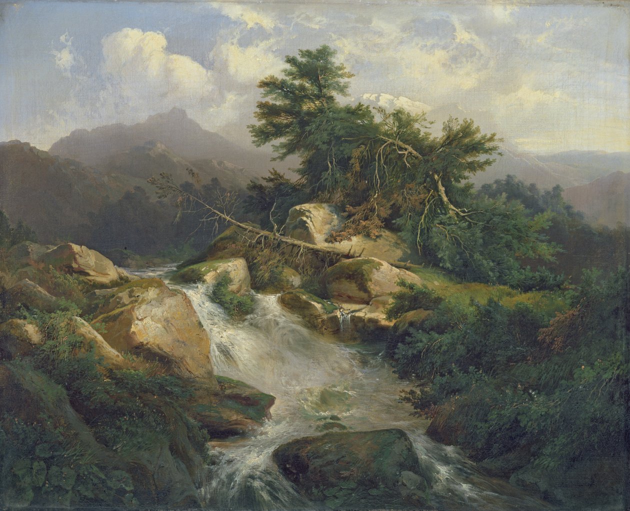 Skoglandskap med foss av Julius Bakof