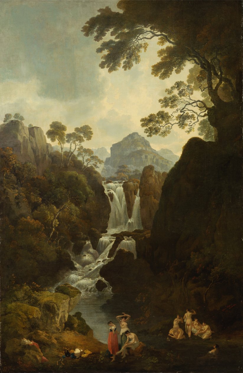 En foss med badegjester av Julius Caesar Ibbetson