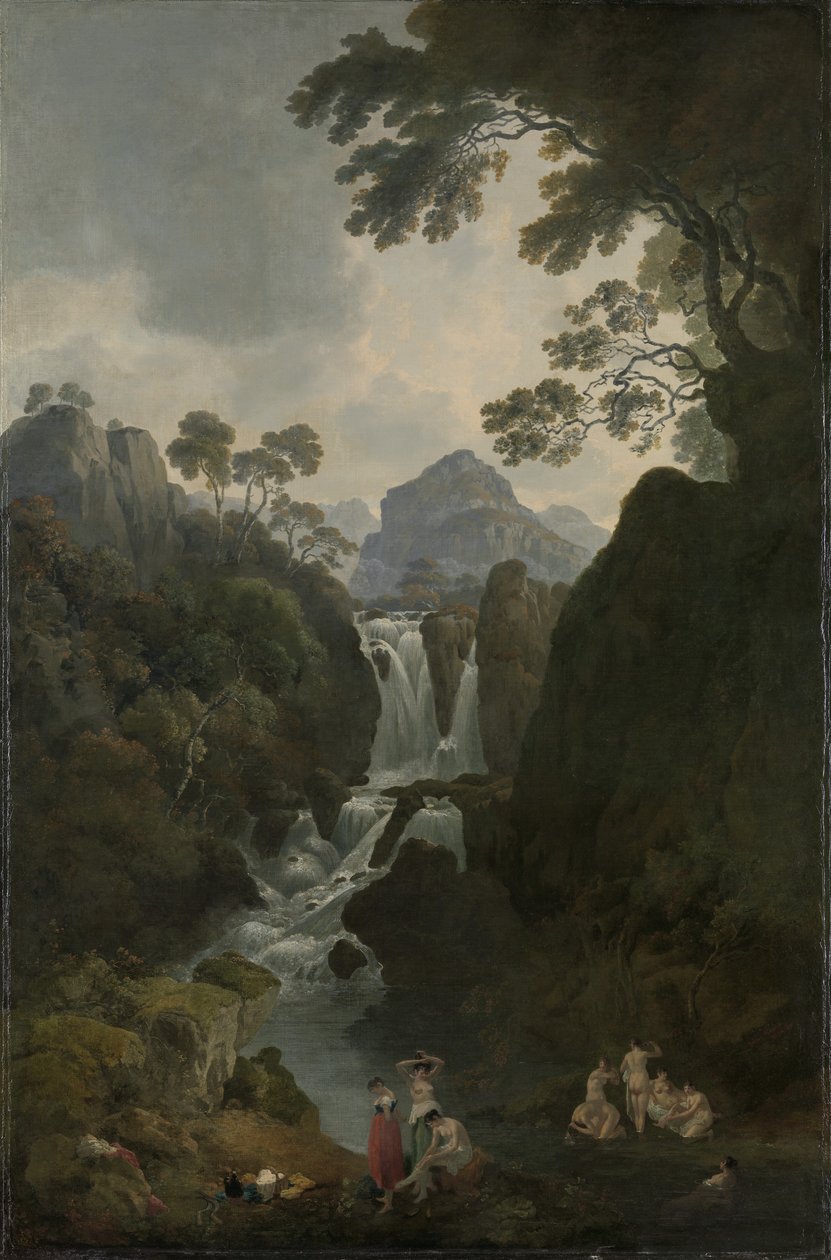 En foss med badende, ca. 1800-17 av Julius Caesar Ibbetson