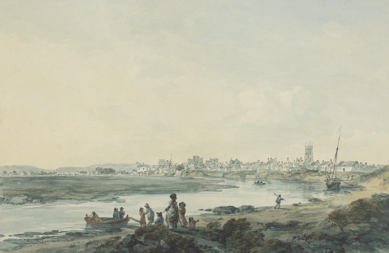 Cardiff fra sør, ca. 1789 (wc, penn og blekk og vask på papir) av Julius Caesar Ibbetson