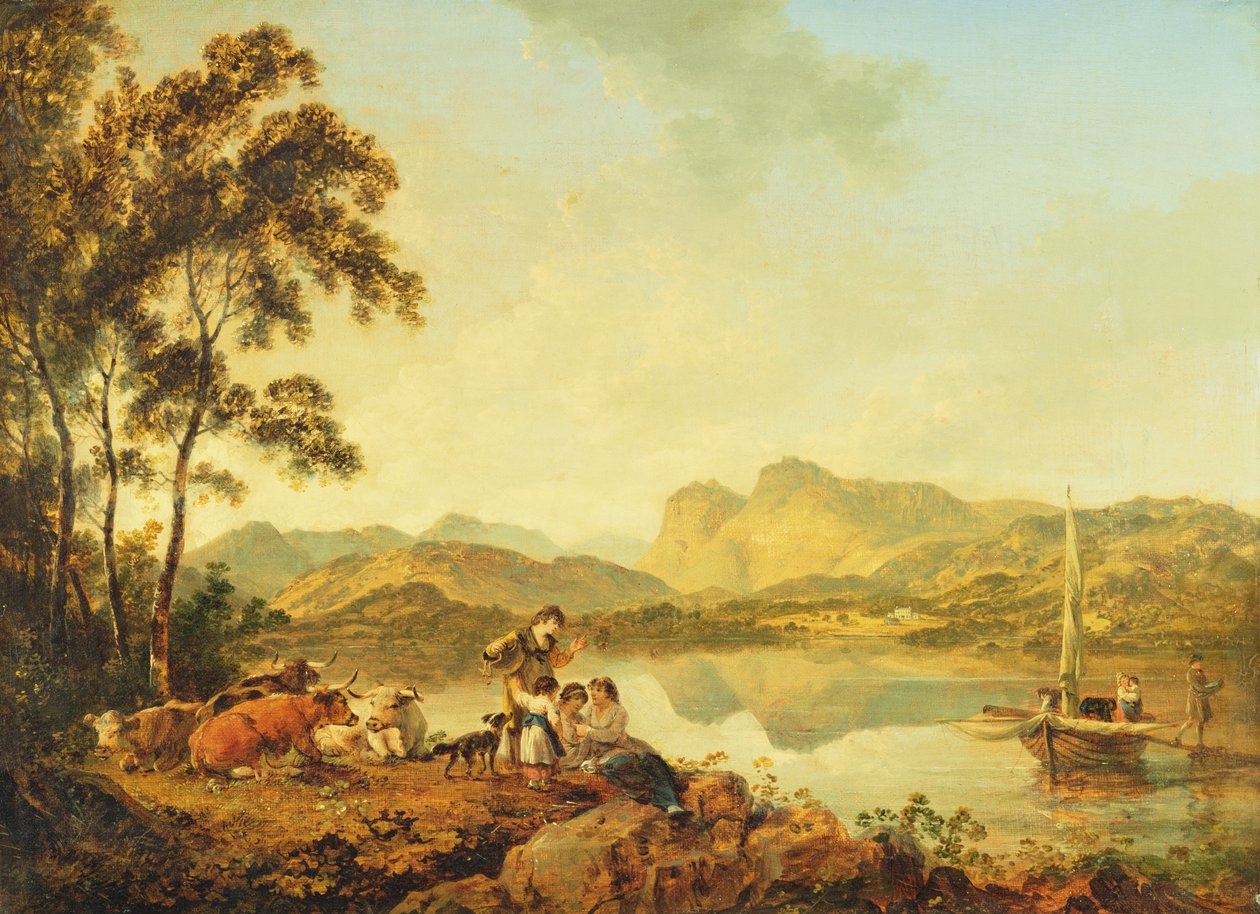 Langdale Pikes fra Lowood, ca. 1800-06 av Julius Caesar Ibbetson