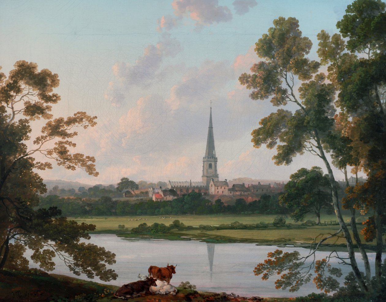 Utsikt over Masham og elven Ure ved Masham, 1816 av Julius Caesar Ibbetson