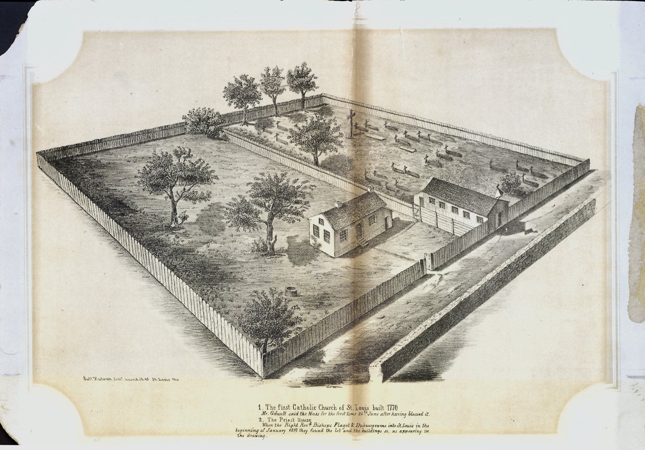 Den første katolske kirke i St. Louis ble bygget i 1770. Mr. Gibault sa messen for første gang 24. juni etter å ha velsignet den av Julius Hutawa Co.