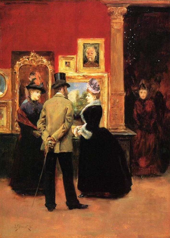 Grev Ludovic Lepic og damer som ser på en utstilling av Julius Leblanc Stewart