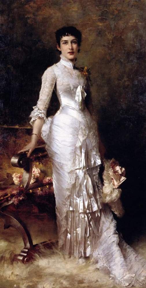 Ung skjønnhet i en hvit kjole av Julius Leblanc Stewart