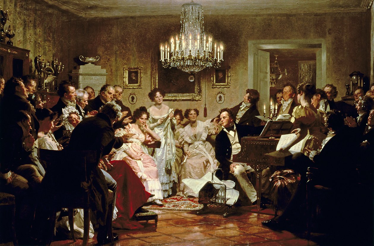 En Schubert-kveld i en Wien-salong av Julius or Jules Schmidt