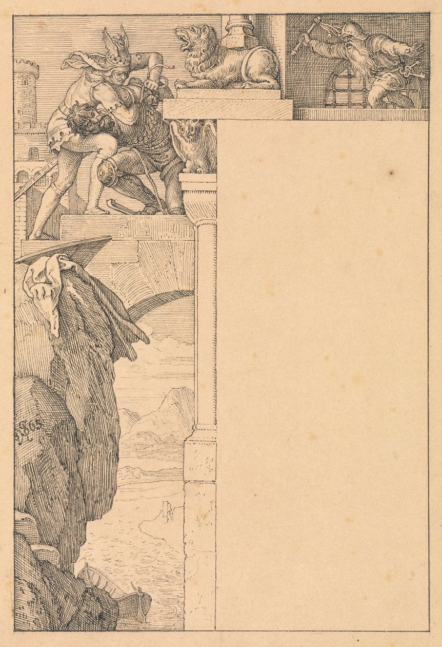 Siegfried kjemper med portvakten av Julius Schnorr von Carolsfeld
