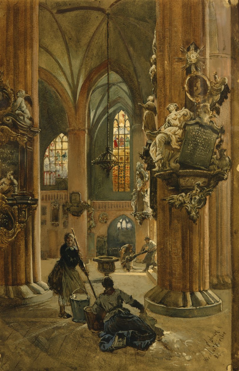 Interiør av St. Nicholas-kirken, Berlin, 1886 (wc på papir) av Julius the Younger Jacob