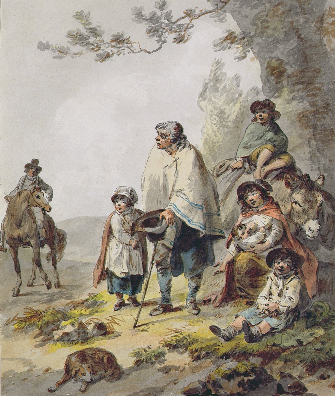 A Gypsy Family (penn og blekk med akvarell på papir) av Julius Caesar Ibbetson