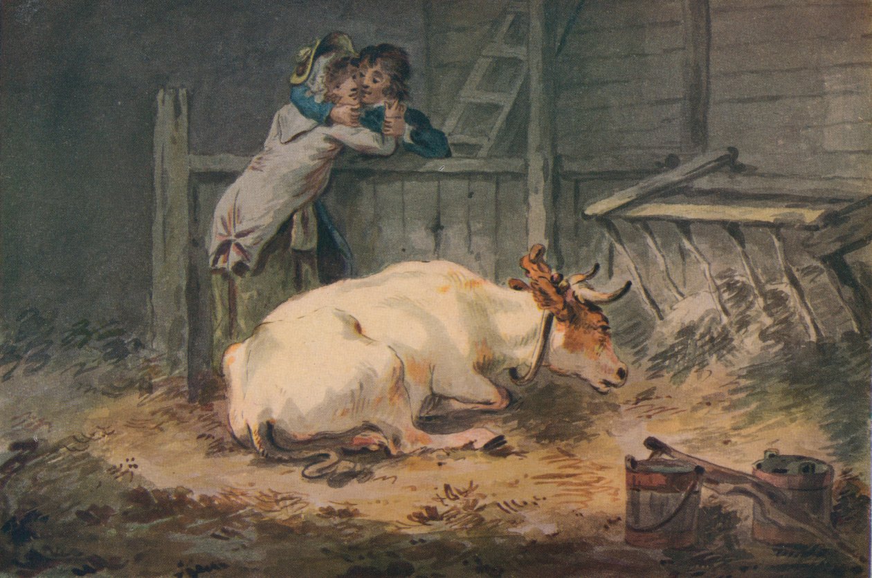 Frieri i et fjøs, c1700-tallet av Julius Caesar Ibbetson