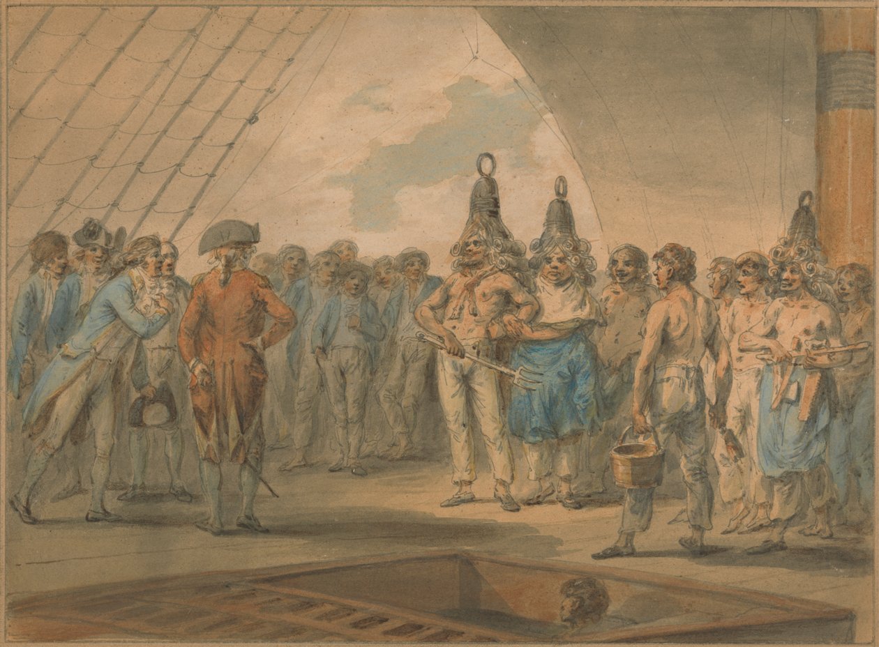 Crossing the Line-seremonien om bord på skipet, "Vestal" av Julius Caesar Ibbetson