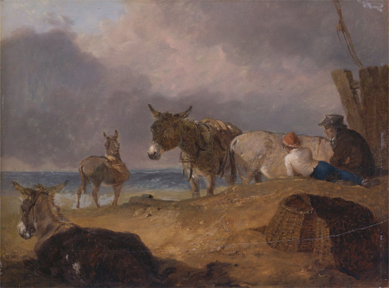 Esler og figurer på en strand av Julius Caesar Ibbetson
